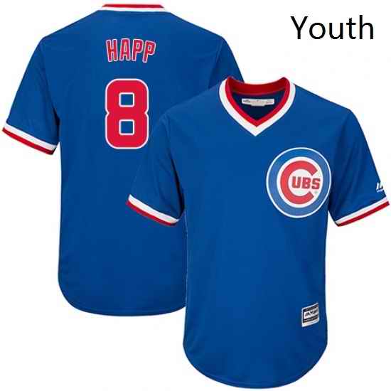 Youth Majestic Chicago Cubs 8 Ian Happ Authentic Royal Blue Cooperstown Cool Base MLB Jersey